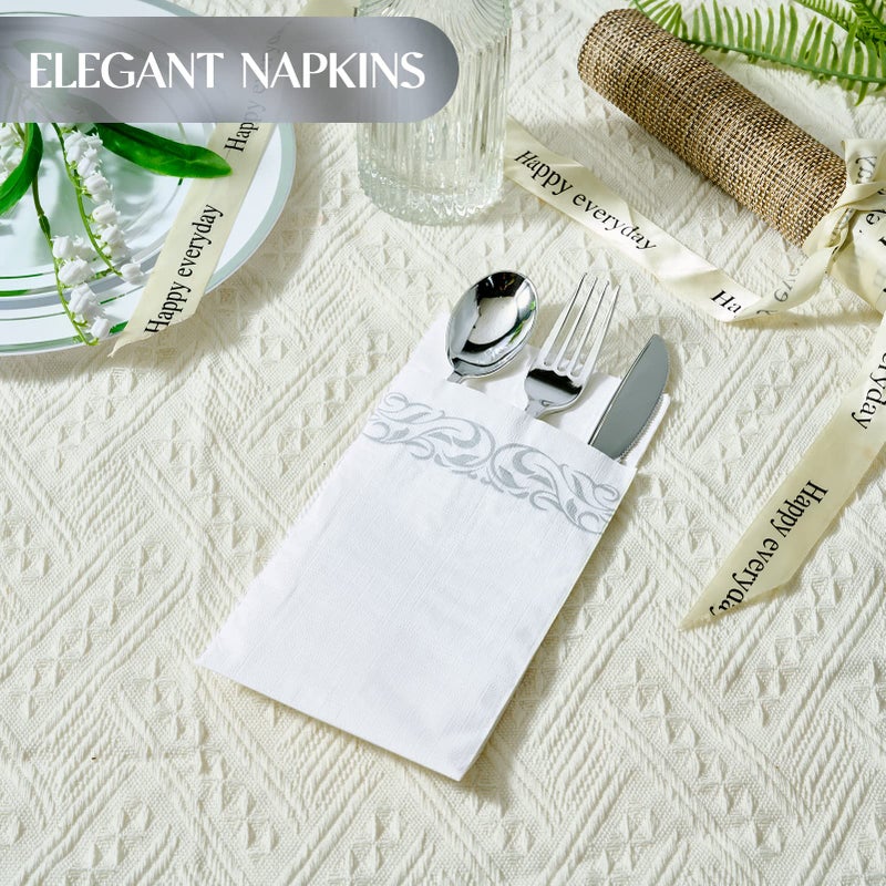 Vplus 200 Pack Paper Napkins Guest Towels Disposable Premium Quality 3-ply Dinner Napkins Disposable Soft, Absorbent, Perfect for Kitchen, Wedding, Parties, Dinners or Events(Silver) - Image 5